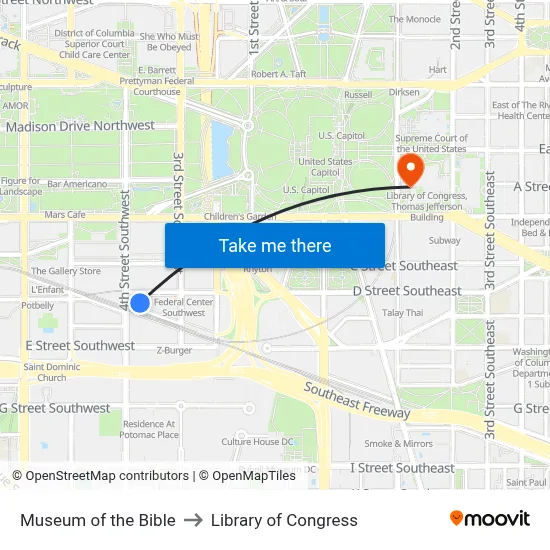 Museum of the Bible to Library of Congress map