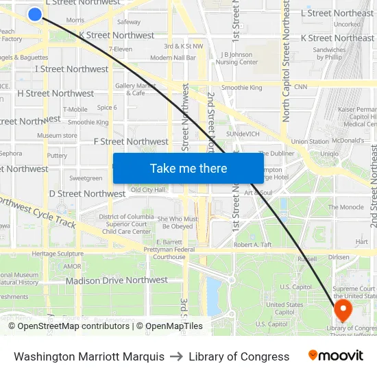 Washington Marriott Marquis to Library of Congress map