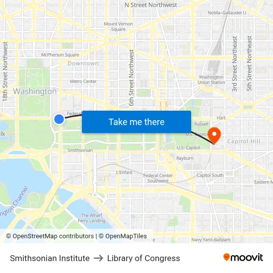 Smithsonian Institute to Library of Congress map