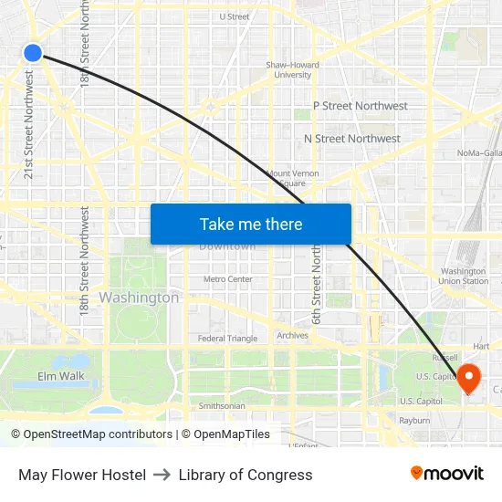 May Flower Hostel to Library of Congress map