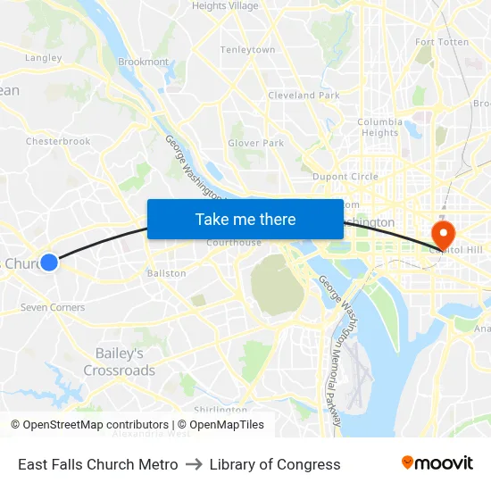 East Falls Church Metro to Library of Congress map