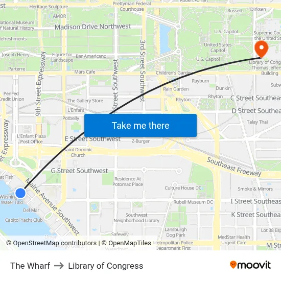 The Wharf to Library of Congress map