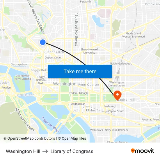 Washington Hill to Library of Congress map