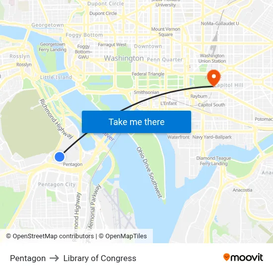 Pentagon to Library of Congress map