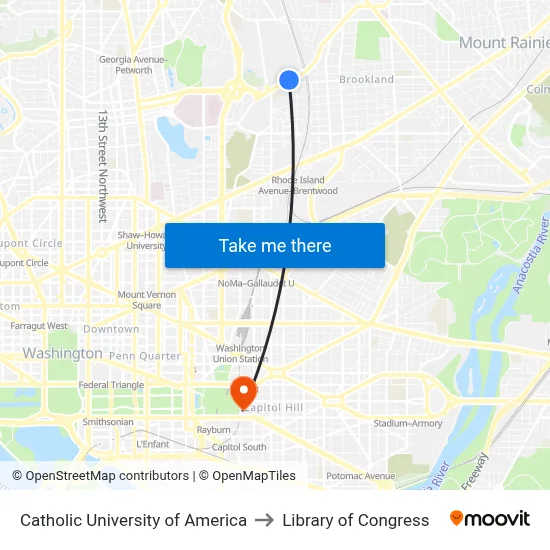 Catholic University of America, 620 Michigan Ave NE to Library of Congress map