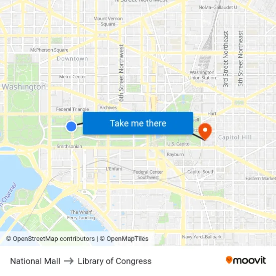 National Mall to Library of Congress map