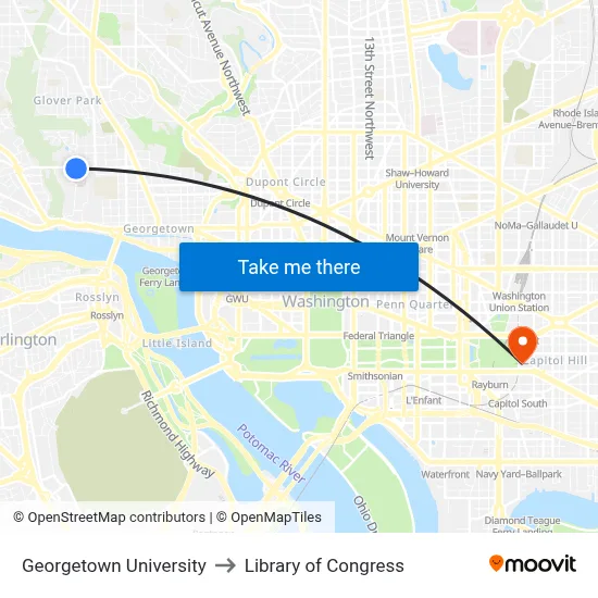 Georgetown University to Library of Congress map