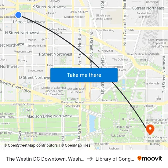 The Westin DC Downtown, Washington to Library of Congress map