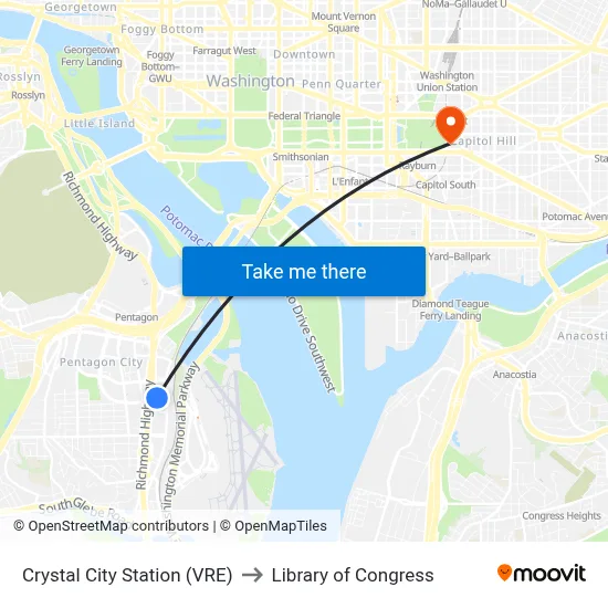 Crystal City Station (VRE) to Library of Congress map