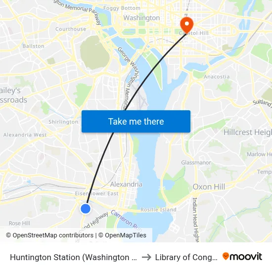 Huntington Station (Washington Metro) to Library of Congress map