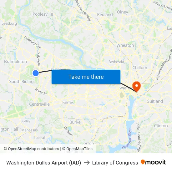 Washington Dulles Airport (IAD) to Library of Congress map