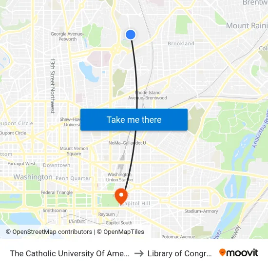The Catholic University Of America to Library of Congress map