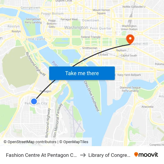 Fashion Centre At Pentagon City to Library of Congress map