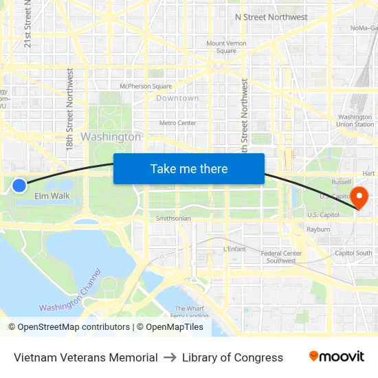 Vietnam Veterans Memorial to Library of Congress map