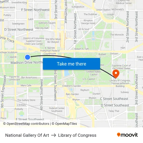 National Gallery Of Art to Library of Congress map