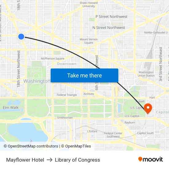 Mayflower Hotel to Library of Congress map