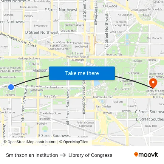 Smithsonian institution to Library of Congress map