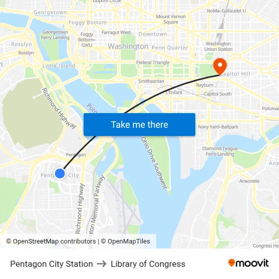 Pentagon City Station, Pentagon City Station, 1250 S Hayes St, Arlington, VA 22202, USA to Library of Congress map