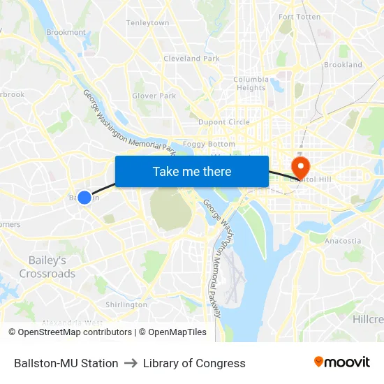 Ballston-MU Station to Library of Congress map