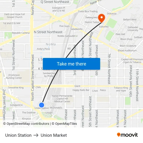 Union Station to Union Market map
