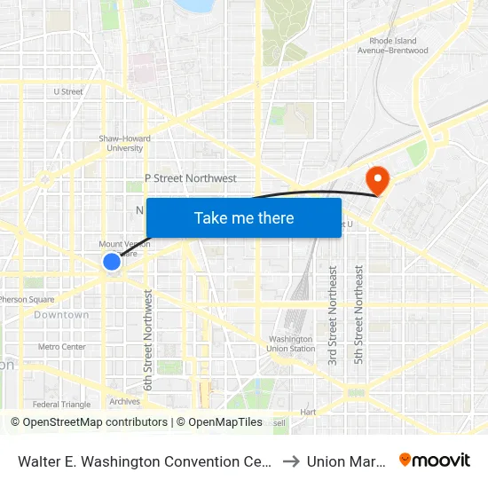 Walter E. Washington Convention Center to Union Market map