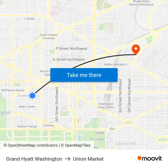 Grand Hyatt Washington to Union Market map