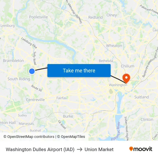 Washington Dulles Airport (IAD) to Union Market map