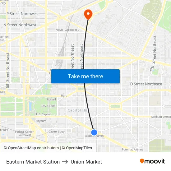 Eastern Market Station, Eastern Market Station, 701 Pennsylvania Ave SE, Washington, DC 20003, USA to Union Market map