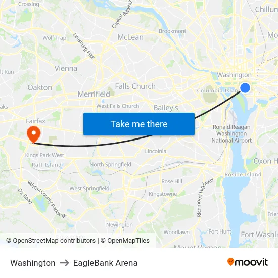 Washington to EagleBank Arena map