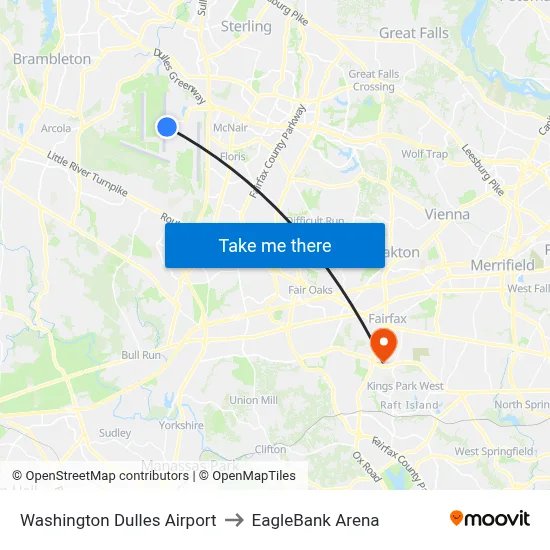 Washington Dulles Airport to EagleBank Arena map