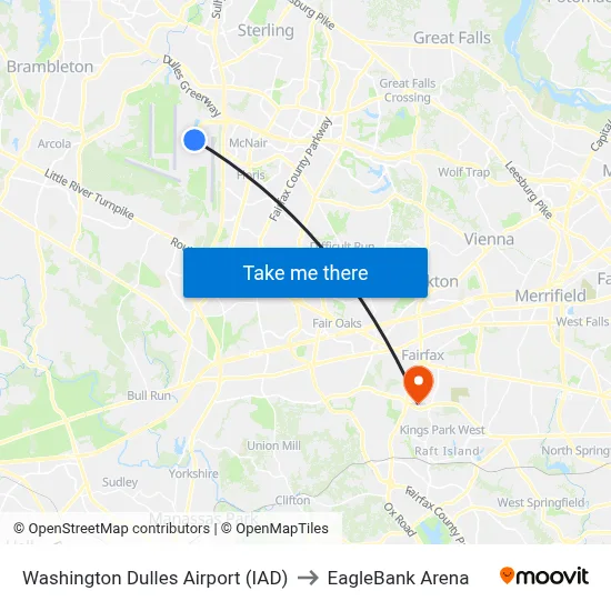 Washington Dulles Airport (IAD) to EagleBank Arena map