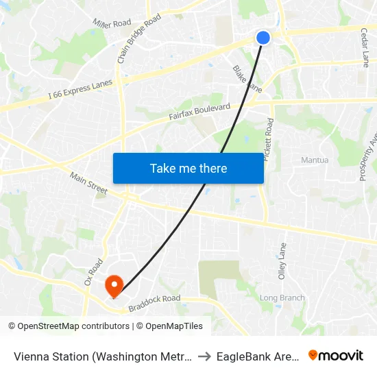 Vienna Station (Washington Metro) to EagleBank Arena map