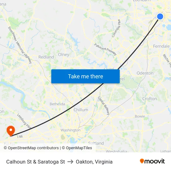 Calhoun St & Saratoga St to Oakton, Virginia map