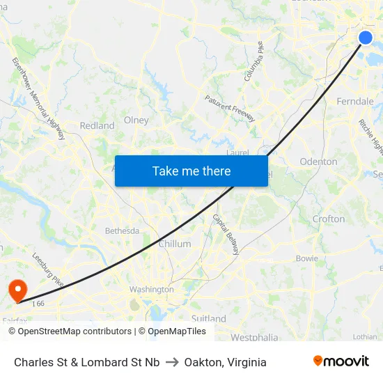 Charles St & Lombard St Nb to Oakton, Virginia map