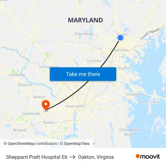 Sheppard Pratt Hospital Eb to Oakton, Virginia map
