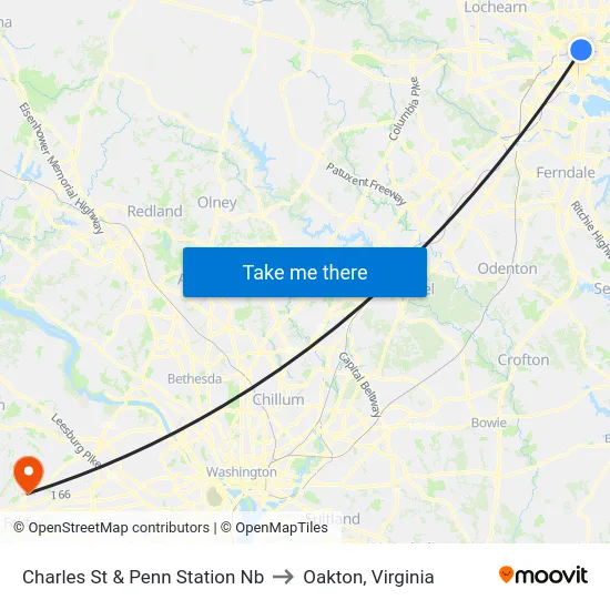 Charles St & Penn Station Nb to Oakton, Virginia map
