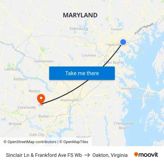 Sinclair Ln & Frankford Ave FS Wb to Oakton, Virginia map