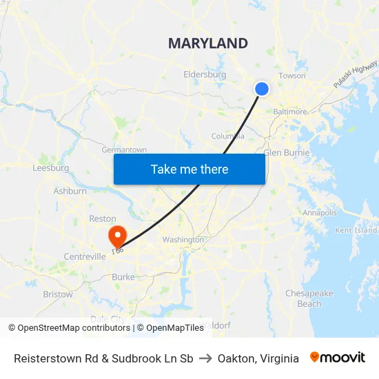 Reisterstown Rd & Sudbrook Ln Sb to Oakton, Virginia map