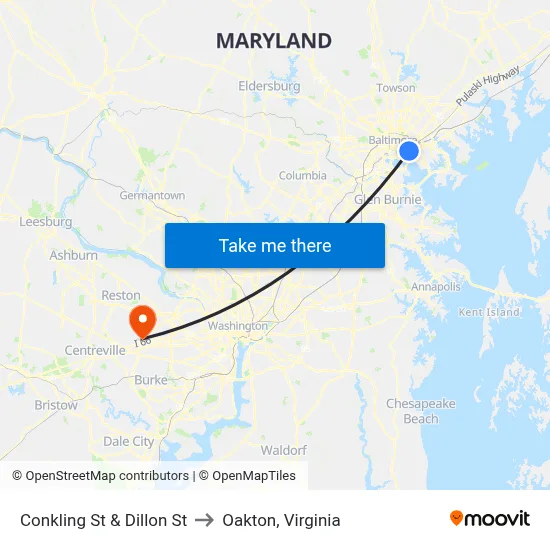 Conkling St & Dillon St to Oakton, Virginia map