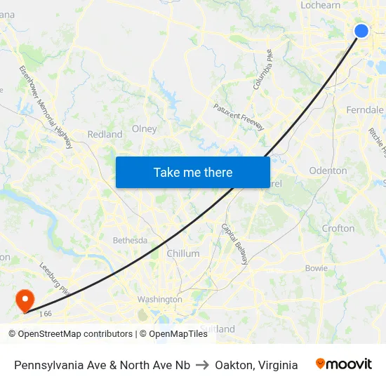 Pennsylvania Ave & North Ave Nb to Oakton, Virginia map
