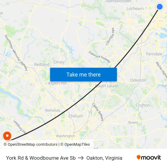 York Rd & Woodbourne Ave Sb to Oakton, Virginia map