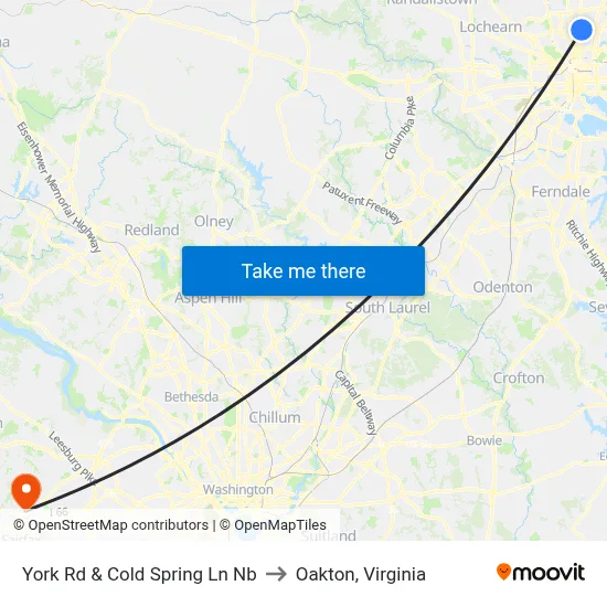 York Rd & Cold Spring Ln Nb to Oakton, Virginia map