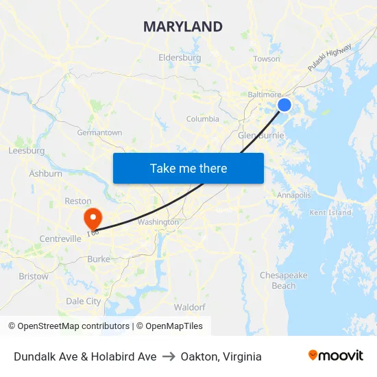 Dundalk Ave & Holabird Ave to Oakton, Virginia map