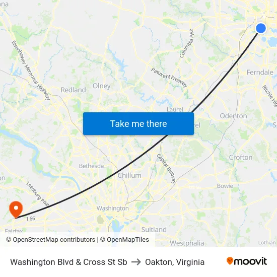 Washington Blvd & Cross St Sb to Oakton, Virginia map