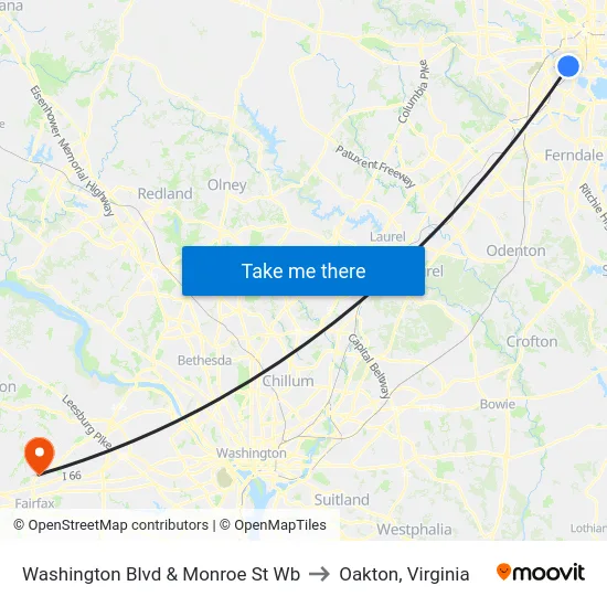 Washington Blvd & Monroe St Wb to Oakton, Virginia map