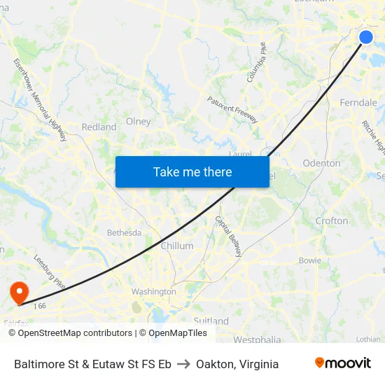 Baltimore St & Eutaw St FS Eb to Oakton, Virginia map