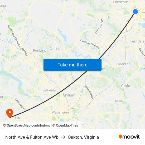 North Ave & Fulton Ave Wb to Oakton, Virginia map