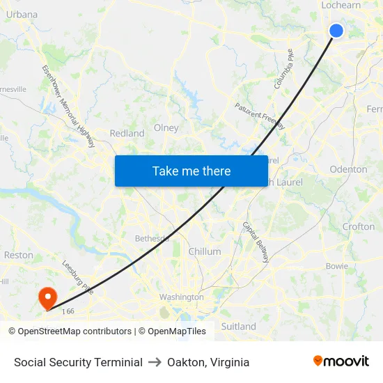 Social Security Terminial to Oakton, Virginia map