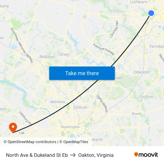 North Ave & Dukeland St Eb to Oakton, Virginia map