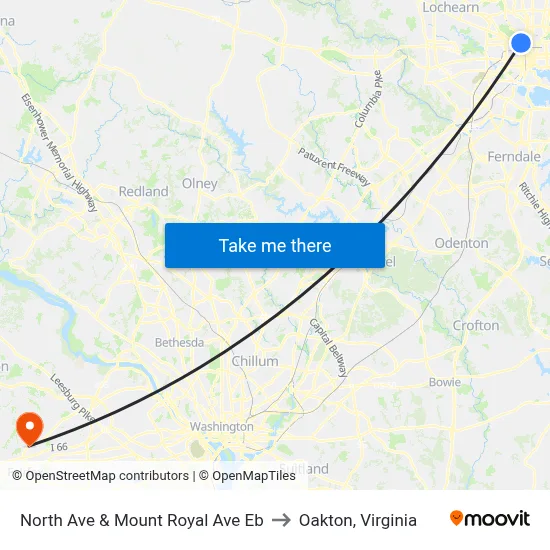 North Ave & Mount Royal Ave Eb to Oakton, Virginia map